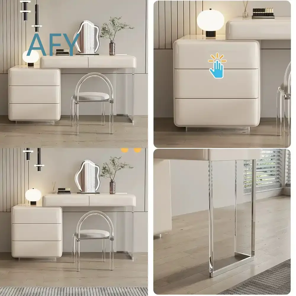 Modern Simple White Princess Dressing Table for Bedroom Furniture With Side Cabinet Vanity Desk With Mirror and Lighting for