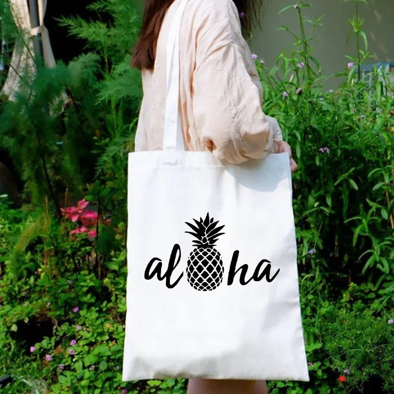 

Aloha Canvas Bag Hawaii Pineapples Shopping Bags Fashion Women Tote Bag Canvas Holiday Aloha Bag Eco Friendly