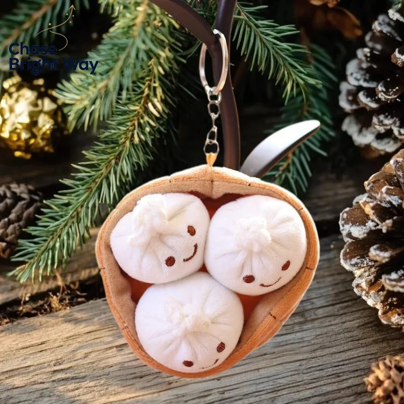 1Pcs Soft Little Bun Keychain Kawaii Fluffy Xiaolongbao Keyring Simulation Food Cartoon Plush Pendant Birthday Gift