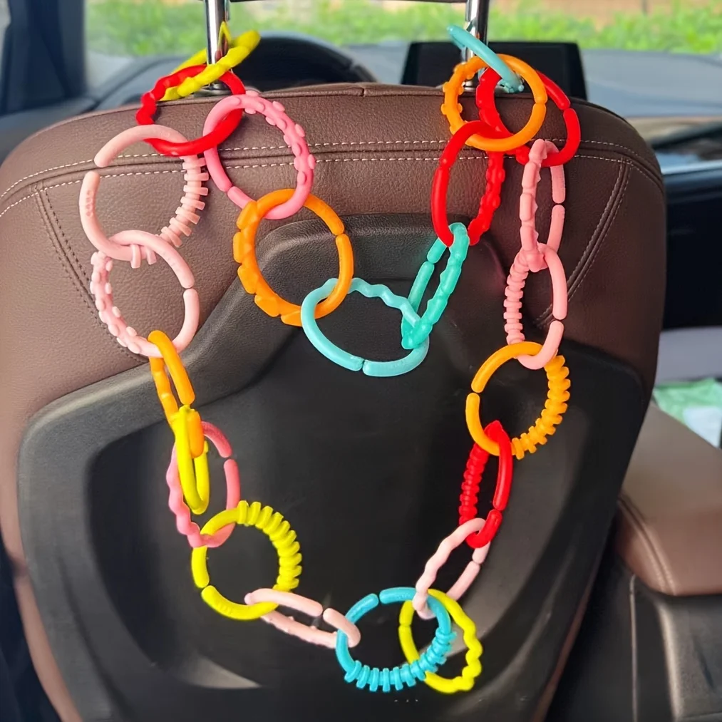 Connecting Rings Rainbow Hanging Ring, Handheld Grasp for Babies And Toddlers, Stroller Car Seat Crib Playmat Attachment Infant