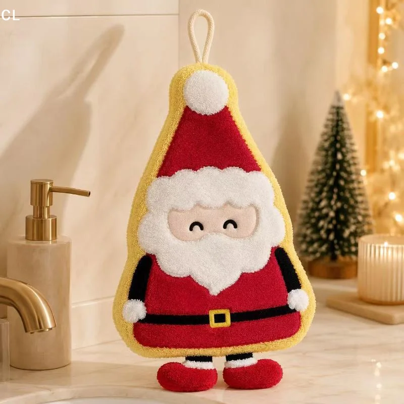 AttireTroveWater Absorption Christmas Hand Towels Coral Fleece Hanging Christmas Tree Handkerchiefs Cleaning Quick-drying