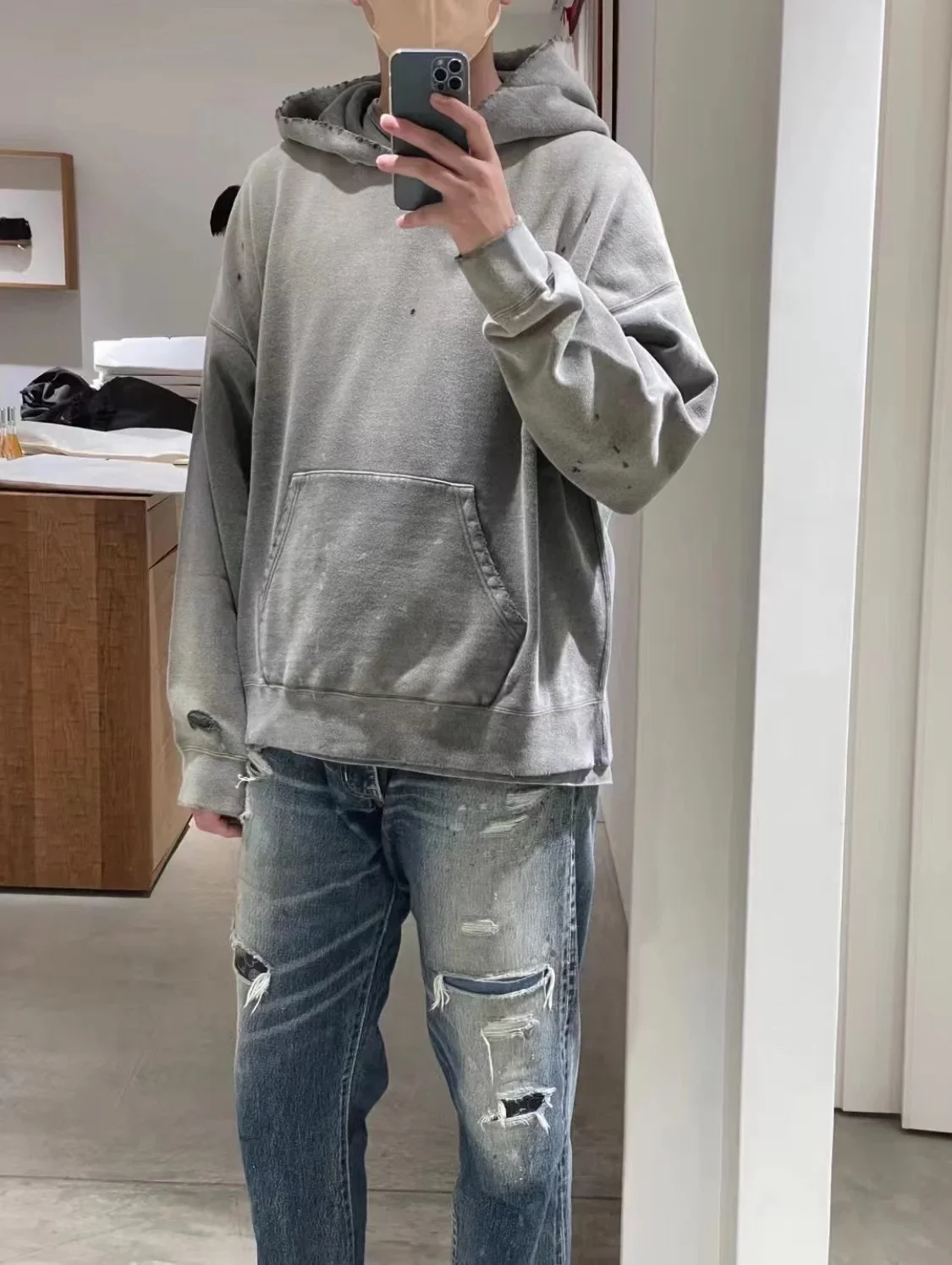 VISVIM WMV 22AW AMPLUS HOODIE CRASH حبر مغسول ومرذاع لصنع سترة بقلنسوة تالفة قديمة