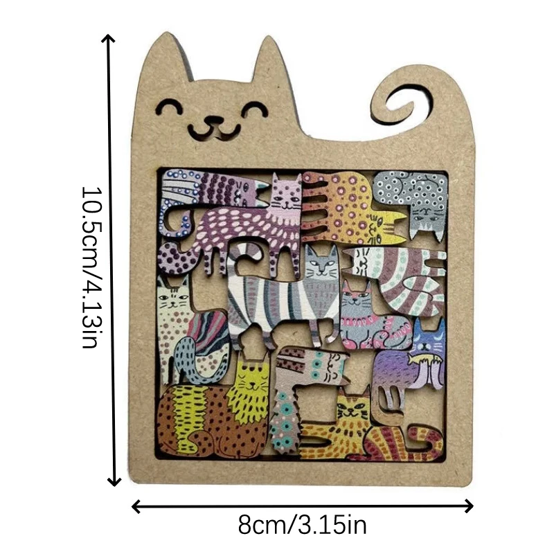Puzzle in Legno a Forma di Gatto Irregolare, Gioco Espressivo, Forme Animali Uniche, Regalo Rilassante, Pezzo d'Arte Decorativo, Rompicapo