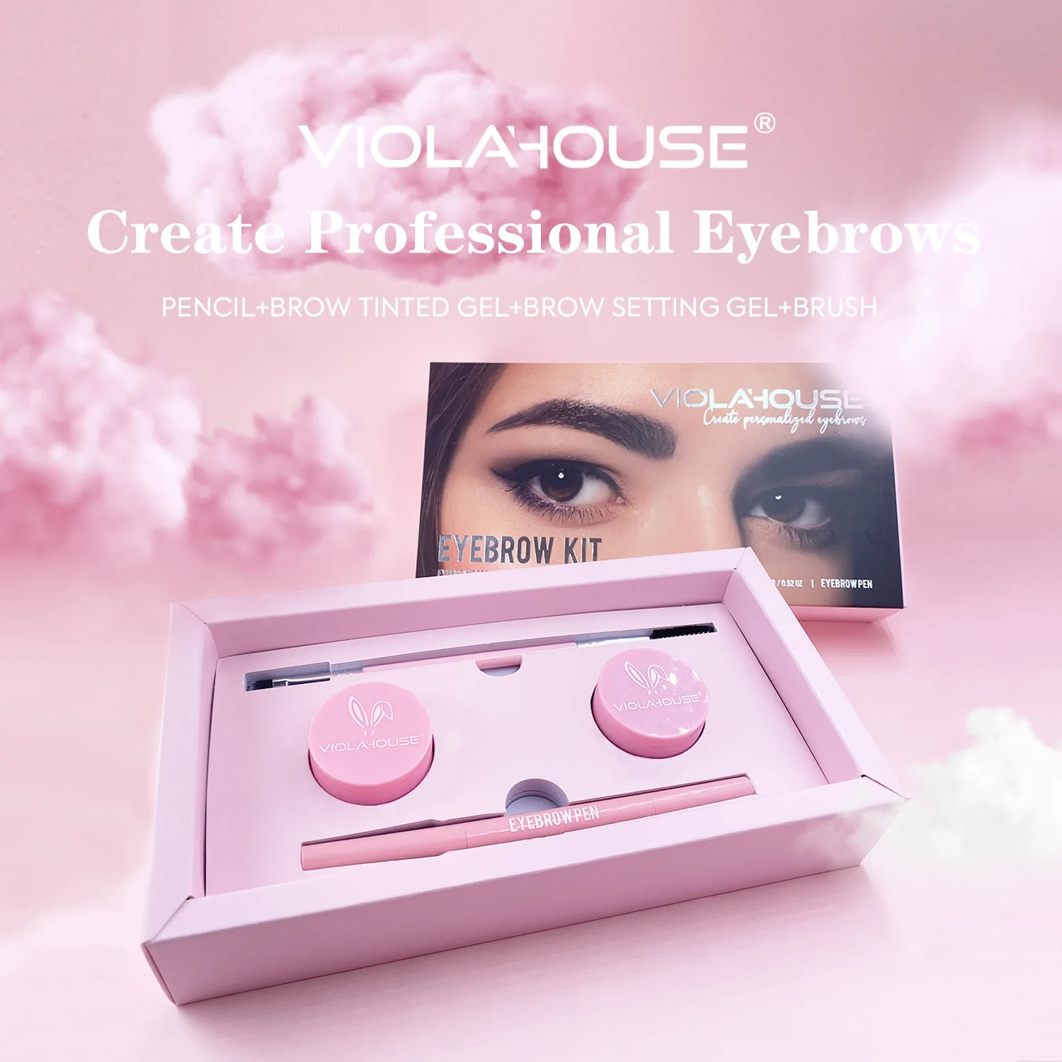 Eyebrow set box Multi-color eyebrow brush and eyebrow gel with eyebrow dye waterproof quick-drying set