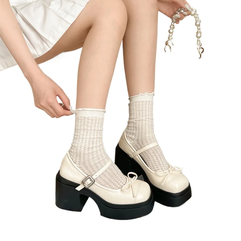 

Outdoor Pumps Spring Autumn Women's Dress Leather Platform Thick High Women Mary Jane Shoes Ladies Concise