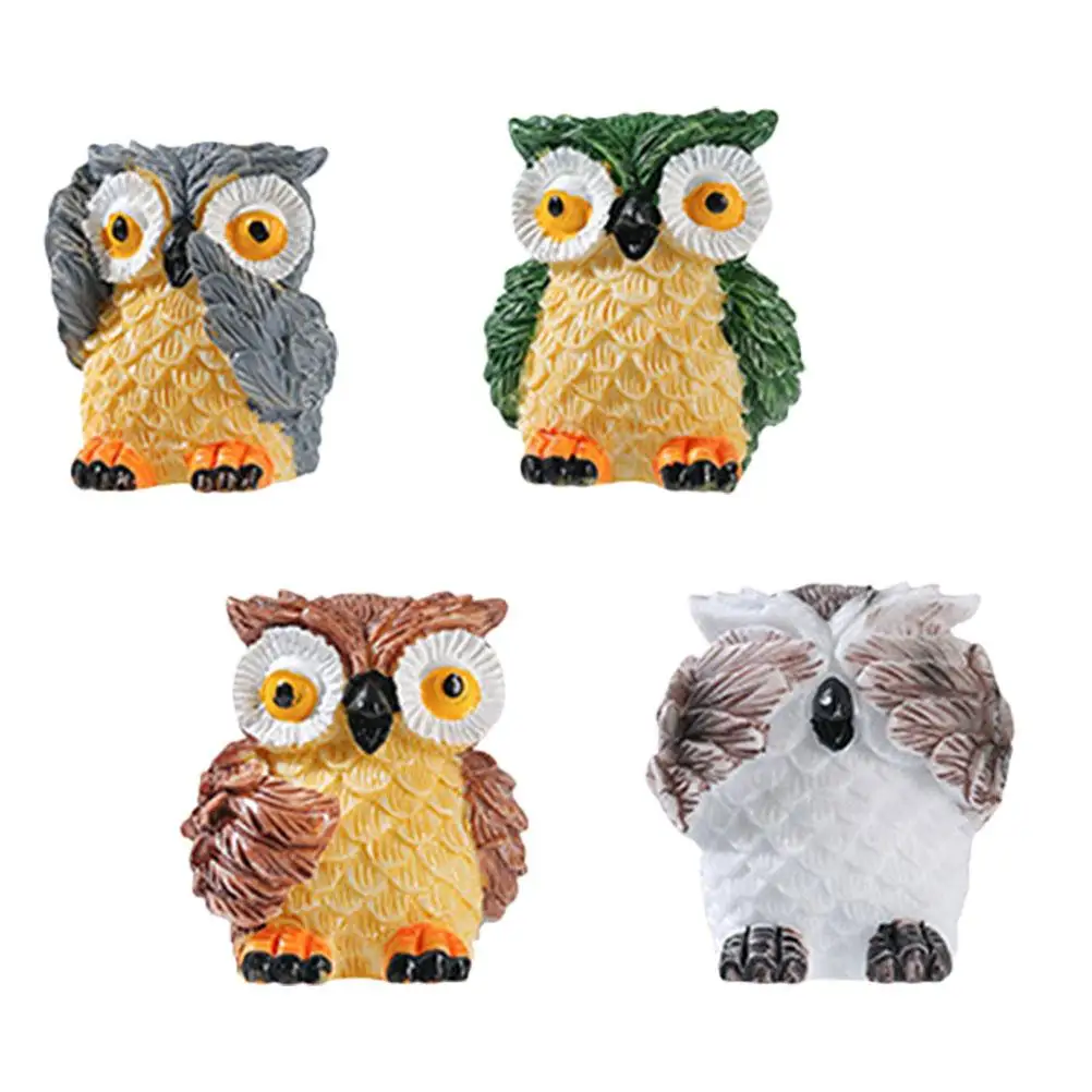 

4 Pcs Landscape Decorative Owl Figurines Resin Craft Home Office Garden Mini Garden Figurines Statue Animal Ornaments