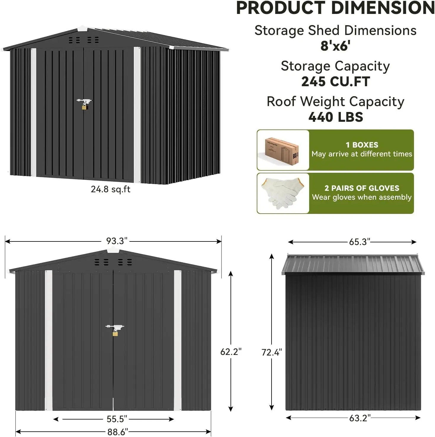 Grey Steel Outdoor Storage Shed with Sloping Roof, Lockable Doors and Air Vent for Backyard, Patio, Lawn and Poolside