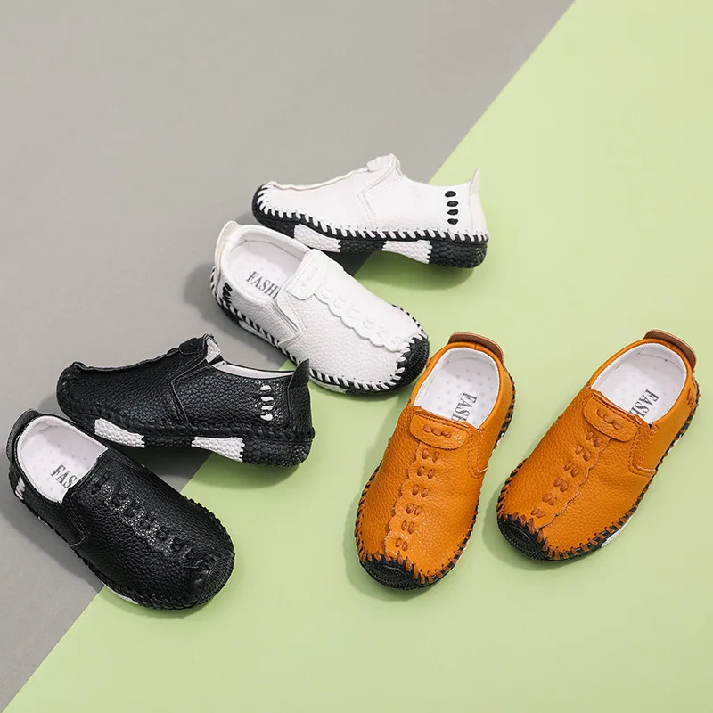 Boys Leather Shoes Spring New Slip on Soft Bottom Loafers Flats Children Shallow Casual Shoes Fashion British Style Kids Shoes