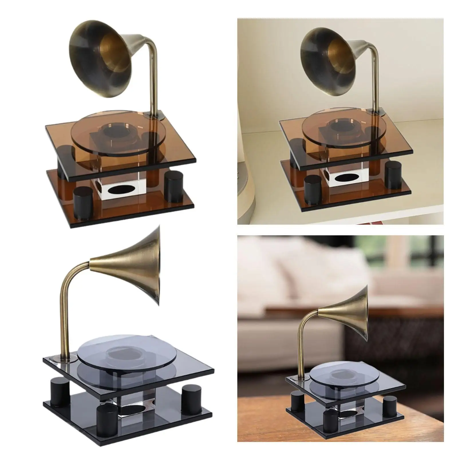 Gramophone Model Bookshelf Decoration Metal Glass Decoration Art Gift Record