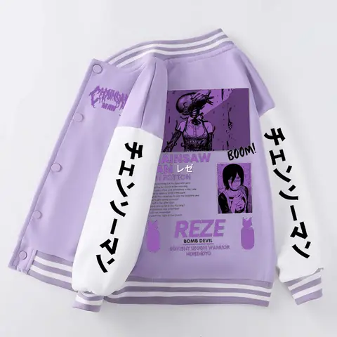 เสื้อแจ็คเก็ตขนแกะลายการ์ตูน Chainsaw Man Reze ชุดเบสบอล อนิเมะญี่ปุ่น สไตล์สตรีทแวร์ แขนยาว สำหรับผู้ชายและผู้หญิง