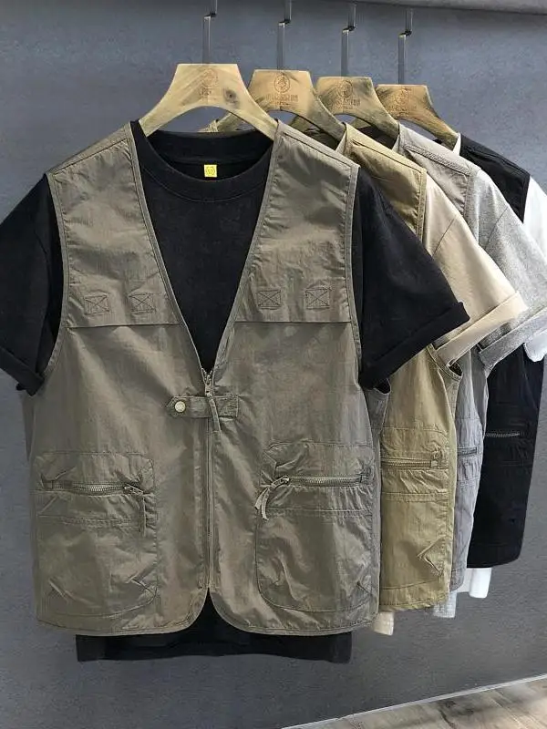 

plus Size Outdoor Cam Fiing Vest ex Summer Vintage Svel oulder Pad Jaet Zipper Decoration Youth Faion