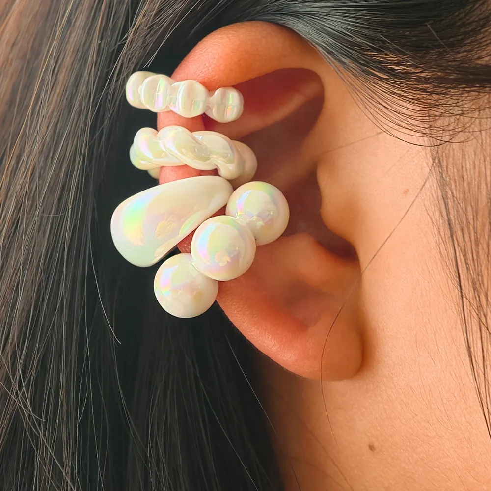 4pcs Set Fashion Simple Transparent Phantom Color C-shaped Circle No Ear Holes Clip Earrings for Women Fake Piercing Jewelry Set