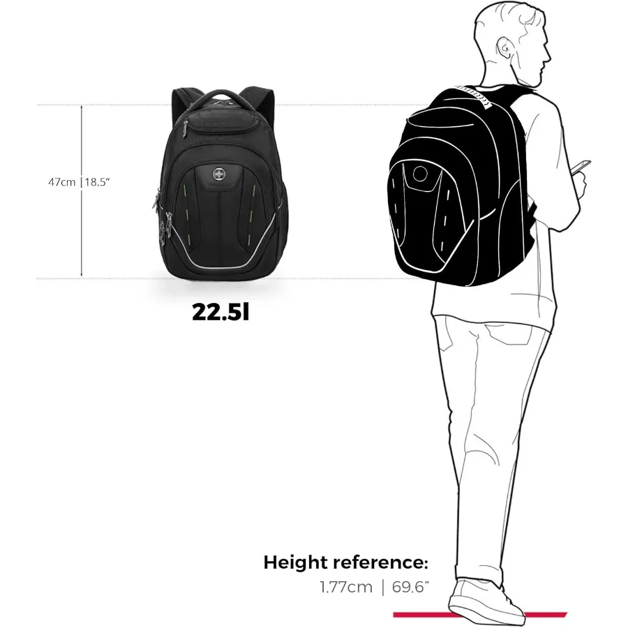 Swissdigital Design Large Travel Backpack For Men TSA-Friendly Business Laptop Backpack USB Charging Port RFID Protection Tech
