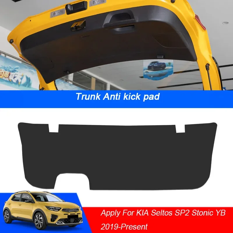 Car PU Leather Mat Anti-kick Cushion Trunk Weather Dustproof Tailgate Sticker Accessor For KIA Seltos SP2 Stonic YB 2019-Present