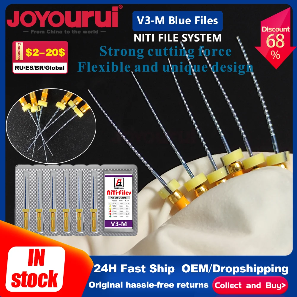

6pcs/Box Dental Endo Blue Root Canal Rotary File Thermal Activation NiTi Files Engine Use #15-#40 31mm/25mm Taper 04/06