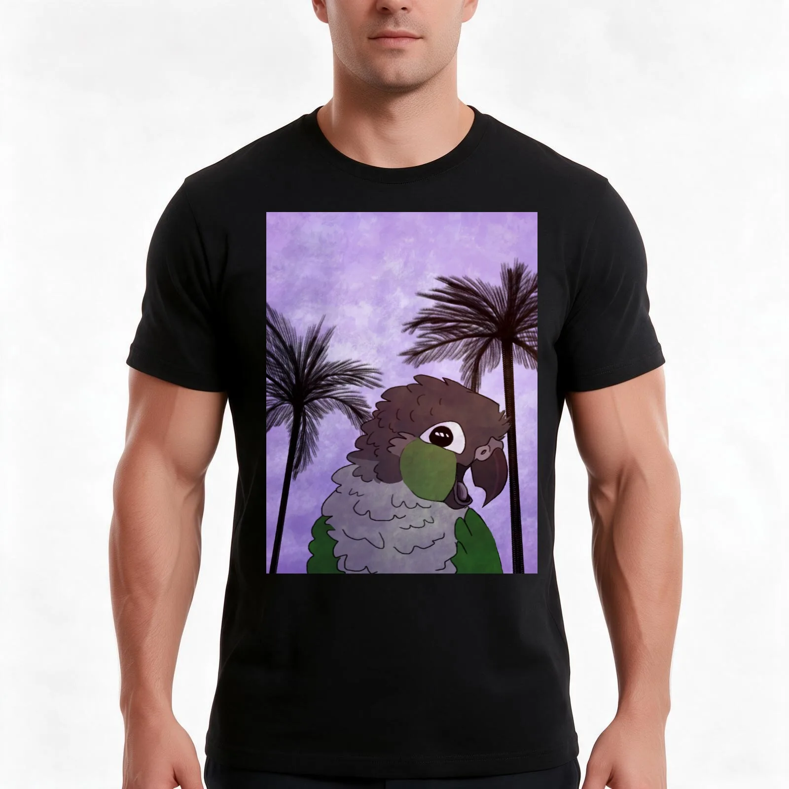 Green Cheek Conure T-Shirt, Summer Casual Cotton Tee, Oversized Streetwear Tops, Vintage Graphic Print, Loose Fit Short Sleeve