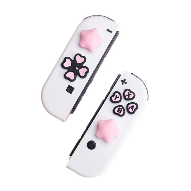 Rosa roxo amor silicone macio d-pad botão cruz abxy chave adesivo caso de pele para interruptor oled joy-con polegar vara aperto tampa capa