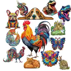 Dinosaur Wooden Jigsaw Puzzles Art Unique Butterfly Animal Shaped Puzzle Diy Leisure Game for Adults Kids Family Home Decor