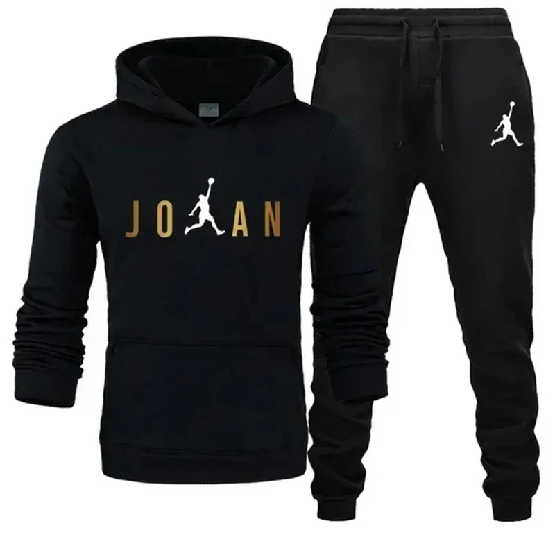 Men Tracksuit 2 Pieces Sets Hooded Sweatshirt +Drawstring Pants Male Hoodies Running Sportswear Men Women Autumn Sportwear