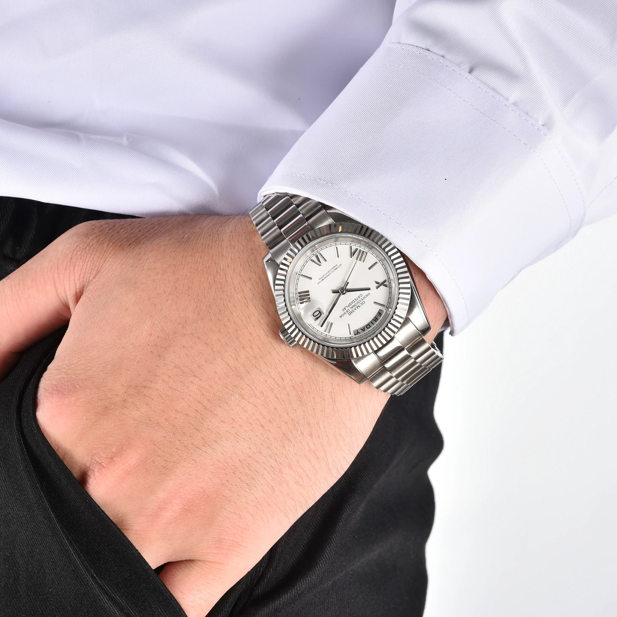 39 مللي متر الصلب تقويم مزدوج ساعة ميوتا 8285 حركة ساعات آلية للرجال عالية الدقة وقت السفر الأرقام الرومانية ساعة