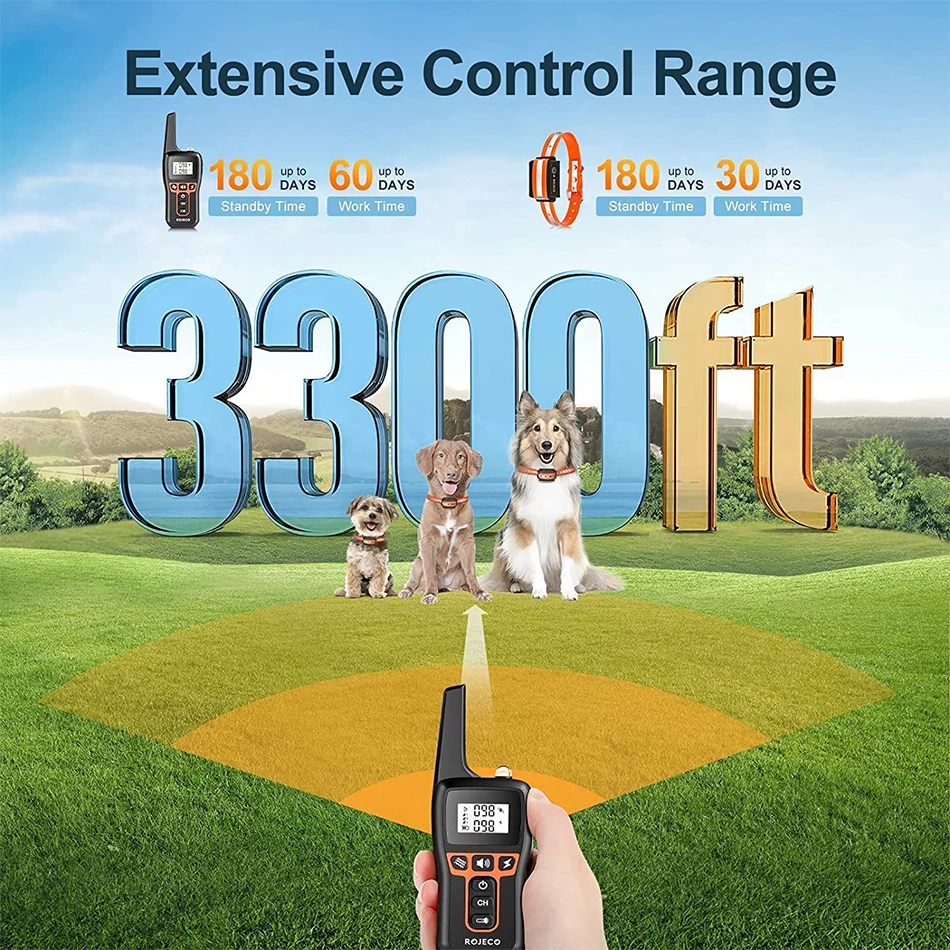 ROJECO 1000m Collare Elettrico di Addestramento Del Cane Telecomando Impermeabile Ricaricabile Pet Dog Bark Stop Shock Collare Shock Elettrico