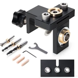Adjustable 3 in 1 Doweling Jig Kit Pocket Hole Jig Woodworking Drill Guide Locator Cabinet Furniture Hole Puncher Assembly Tools