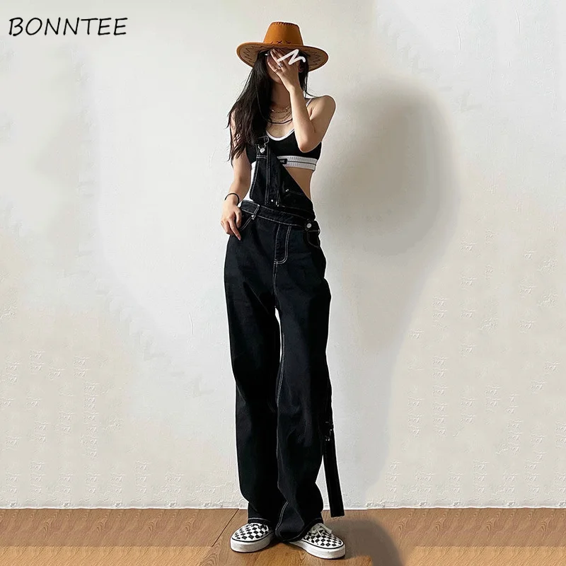 

Jumpsuits Women Korean Style Pockets Solid High Waist All-match Streetwear Straight Summer Daily Collage Fashion Popular Female