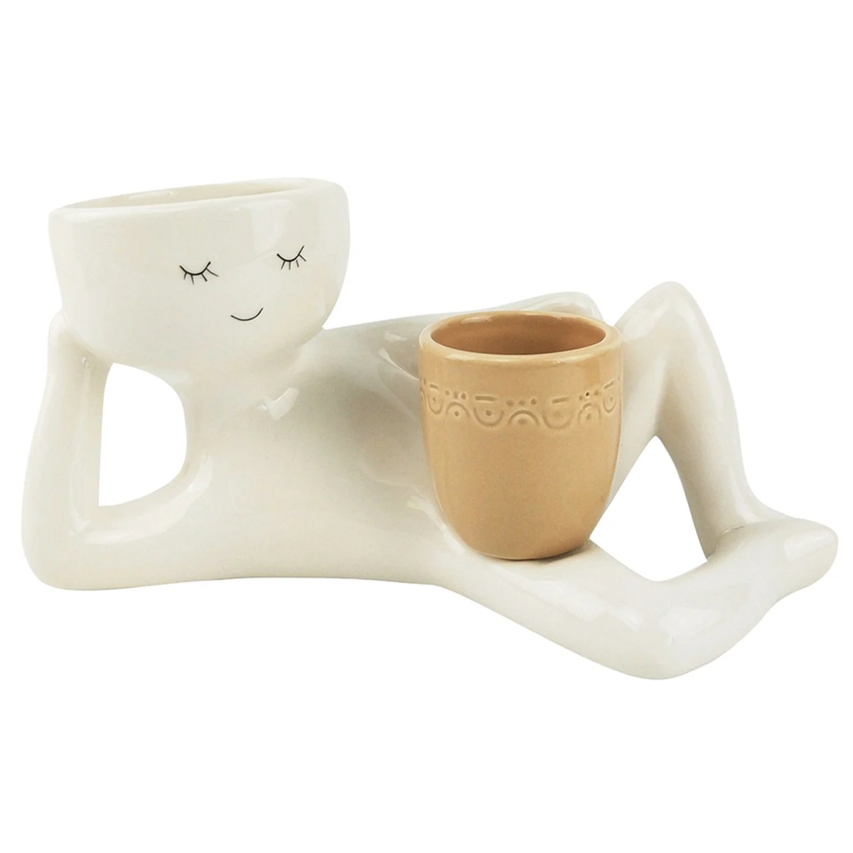 

A23P Relaxing Person Holding Pot Planter with Drainage Hole Body Vase Decor Succulents Pot for Succulents Cactus Yellow