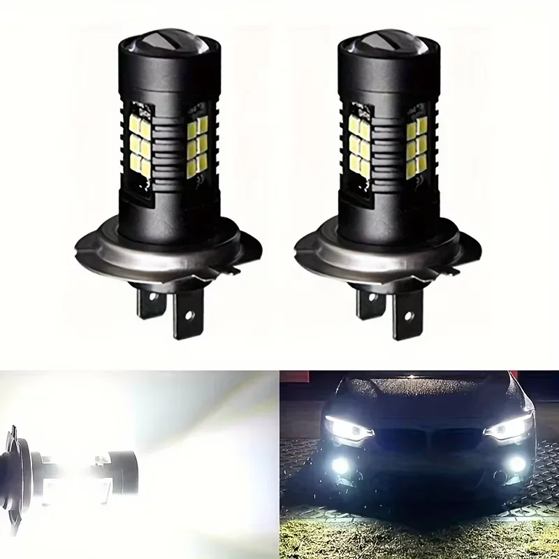 2PCS H7 LED headlight bulbs, far and near light integrated, 360 omni-directional lighting, 6000K white light using 21 SMD 2835