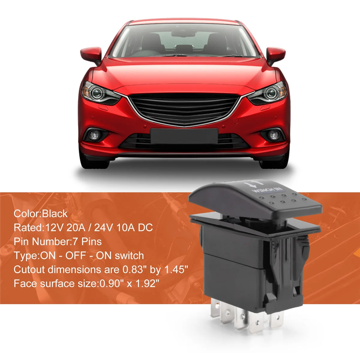 AU35 12V 20A Winch In Winch Out ON-OFF-ON Rocker Switch 7 Pin LED biru