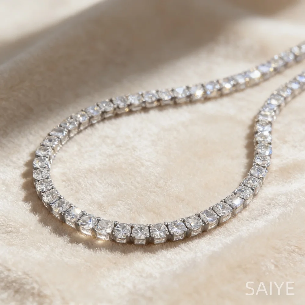 925 Sterling Silver 4MM Tennis Chain Necklace for Women, Iced Out Cubic Zirconia Choker, Luxury Wedding Party Jewelry Gift