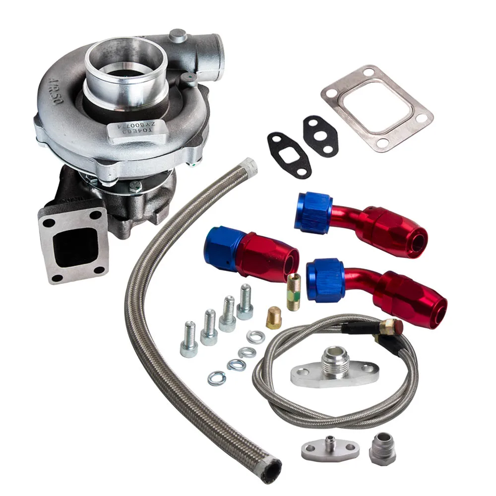 T3 Universal Turbo Charger .50 A/r T4 0.63 A/r + Oil Inlet Return Feed Lines