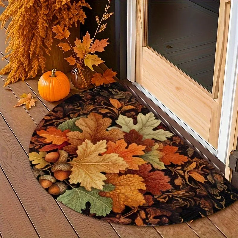

Thanksgiving Autumn Maple Leaf Semi-Circular Doormat, For Indoor/Outdoor Use, Corridor Carpet, Autumn Home Decoration