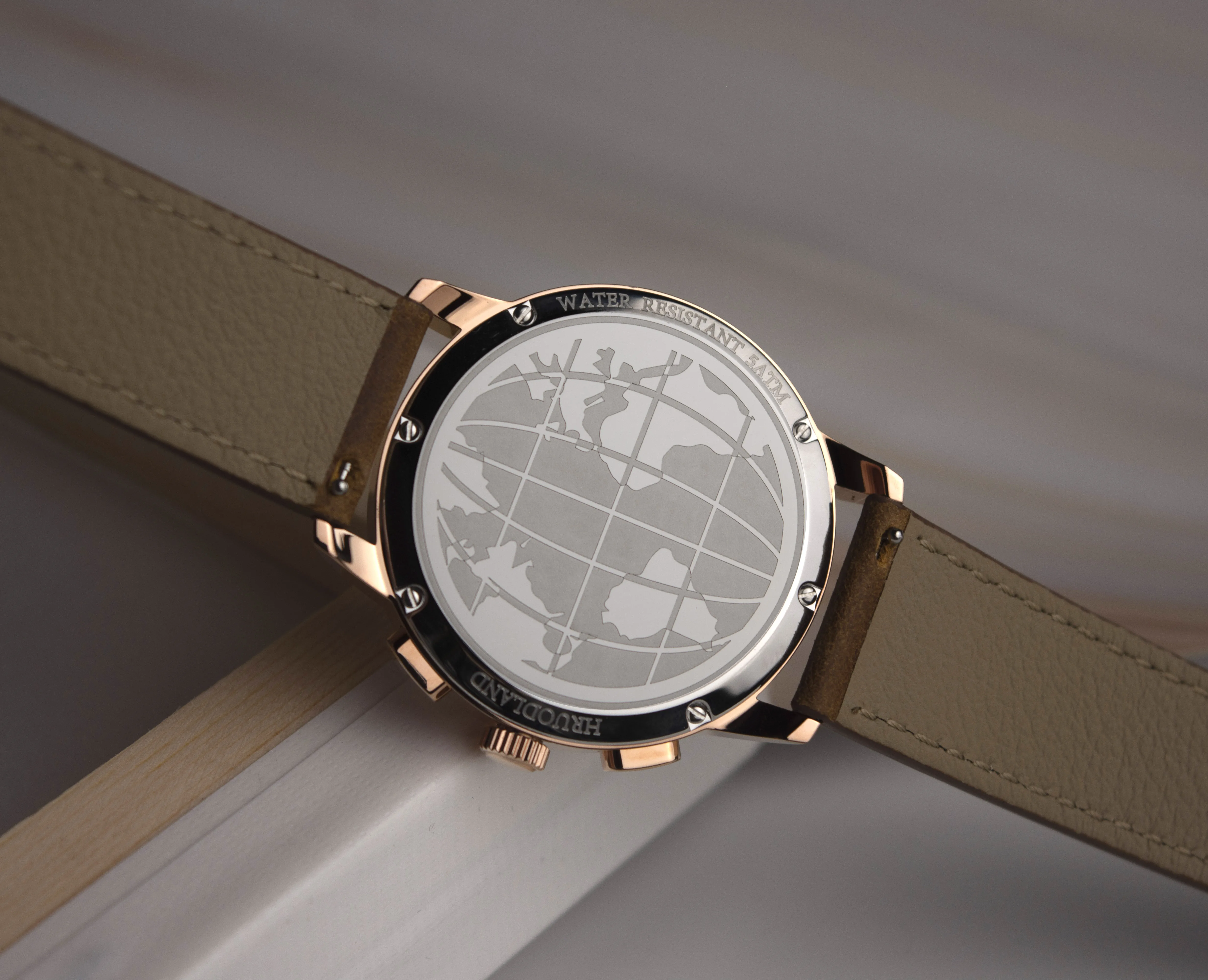 Hruodland G004 Rose Golden Men\'s Quartz Chronograph Watch Sapphire Glass Blue Black Stainless Steel Dress Wrsiwatches for Men