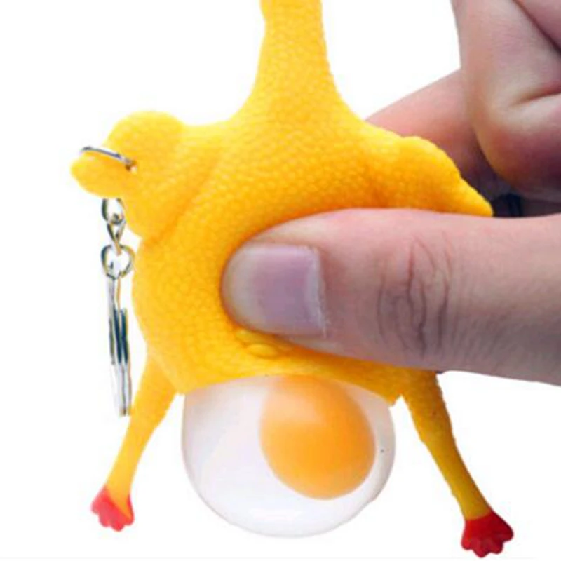 Y2K Funny Toys Chicken Egg Laying Hens Crowded Stress Ball Keychain Creative Spoof Tricky Gadgets Toy Chicken Keyring Aesthetic