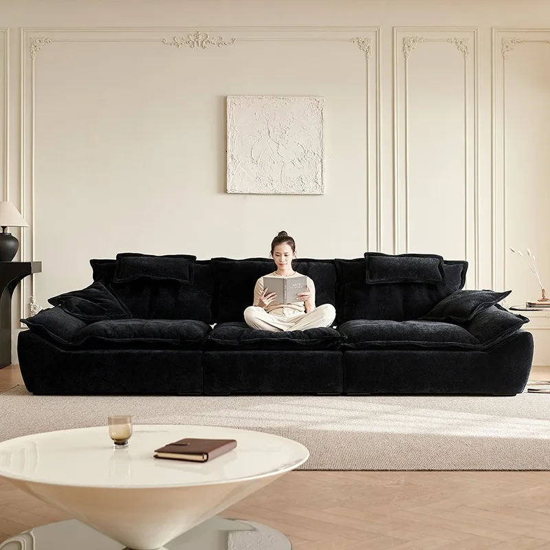 Sailing sofa extra wide sitting depth, fabric adjustable backrest black cloud chenille sofa