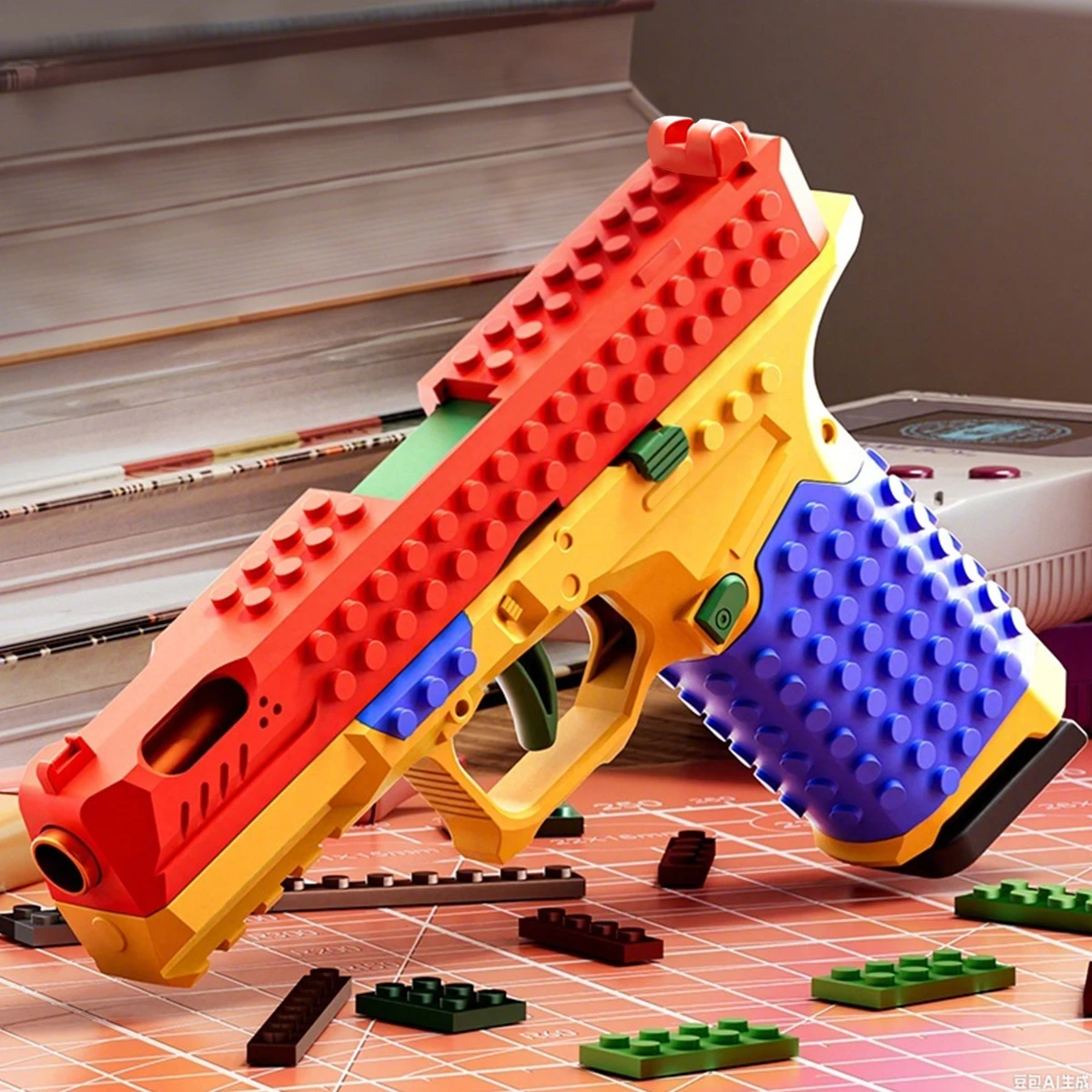 Building Block Toy Pistol - Shell-Ejecting, Soft Dart Blaster with Magazine, STEM Construction Set for Kids & Adults
