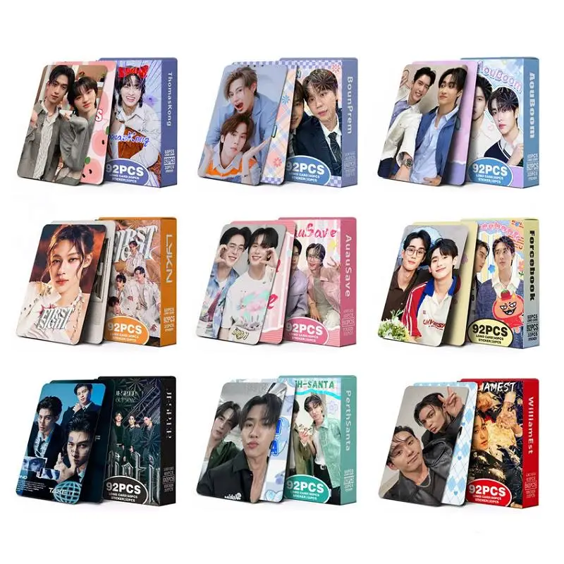 92Pcs/Set AouBoom BounPrem AuauSave Thai Star Drama CP Laser Lomo Holographic Photo Cards with Bonus Stickers Collectible Decks