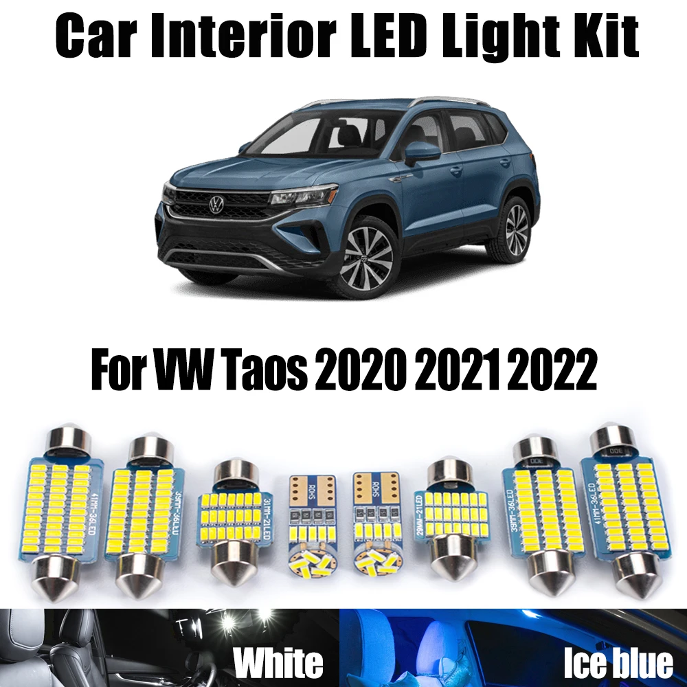 

10 шт. светодиодное освещение Canbus, внутреннее освещение для чтения багажника, купольные лампы, комплект освещения для Volkswagen VW Taos 2020 2021 2022, автомобильные аксессуары