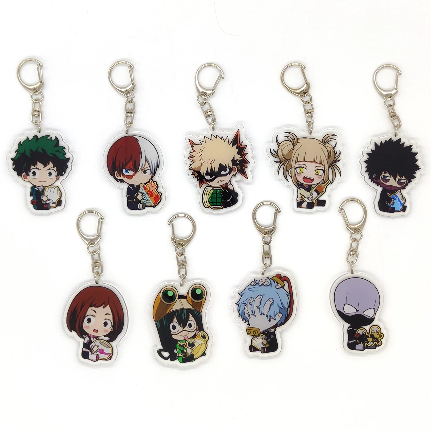 Anime herói acrílico Keychain, acessórios pingente transparente, presente bonito dos desenhos animados, Izuku Bakugo Katsuki