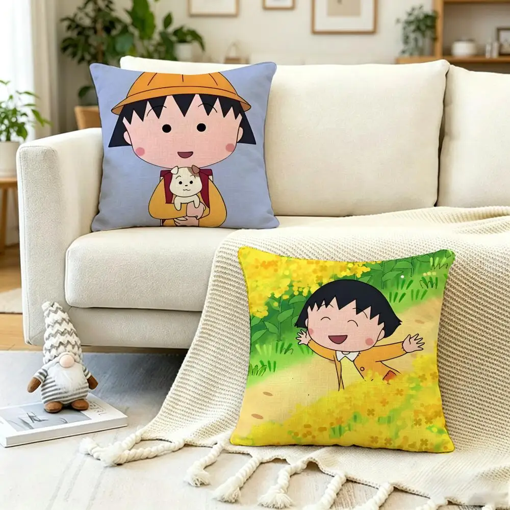 ANIME C-Chibi Maruko chan Cushion Cover Anti-dustmite Pillowcase Invisible zipper silky short plush Sofa cushion cover