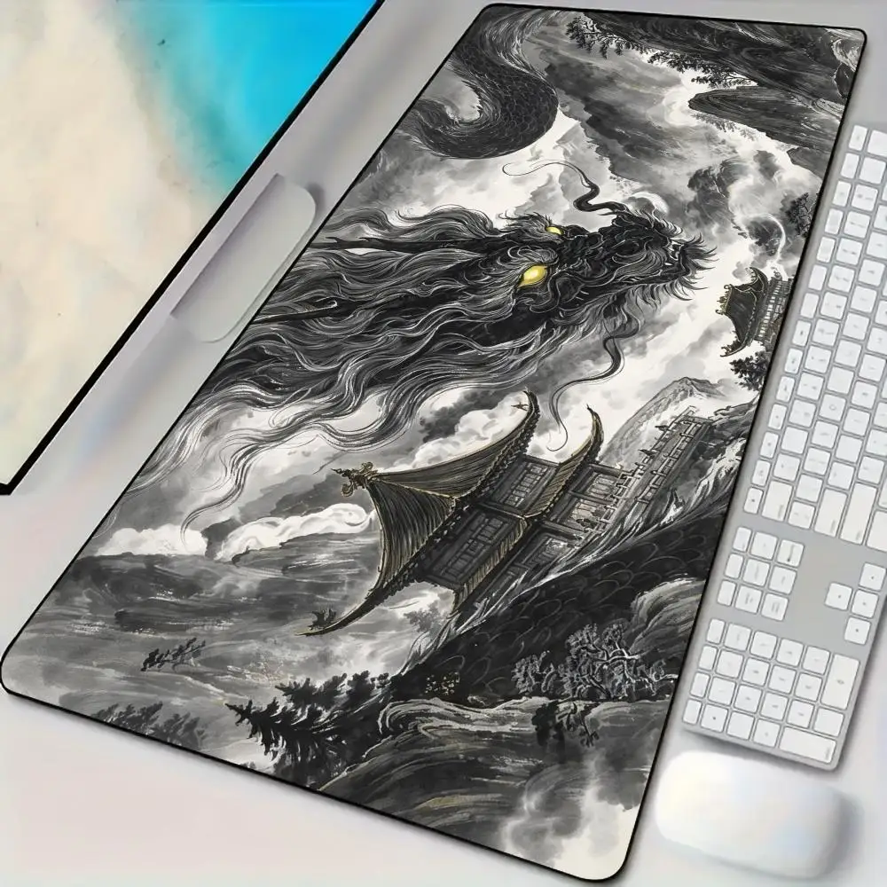 Ancient Pavilion and Dragon Mouse Pad Desk Mat Large Computer Office Carpet Mousepad Gamer Gaming PC Accessories Keyboard Rug