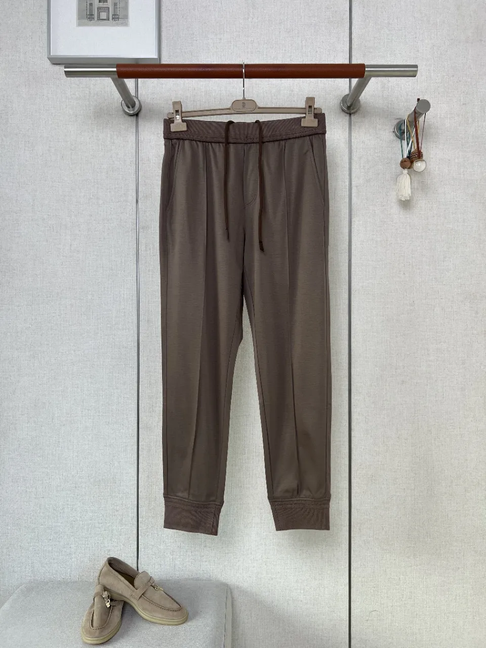 Men Casual Pants Polyester Tencel Wool Blend Joggers Drawstring Cuffed Sweatpants