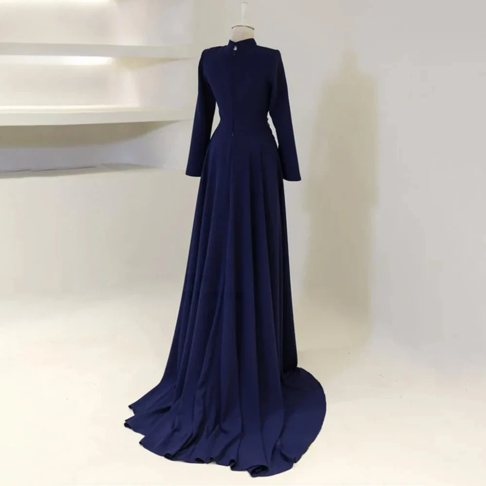 Burgunderrotes Abendkleid, maßgeschneidert, Stehkragen, lange Ärmel, Meerjungfrau-Abendkleider, Jersey, muslimische lange formelle Kleider, Dubai – Detail 4
