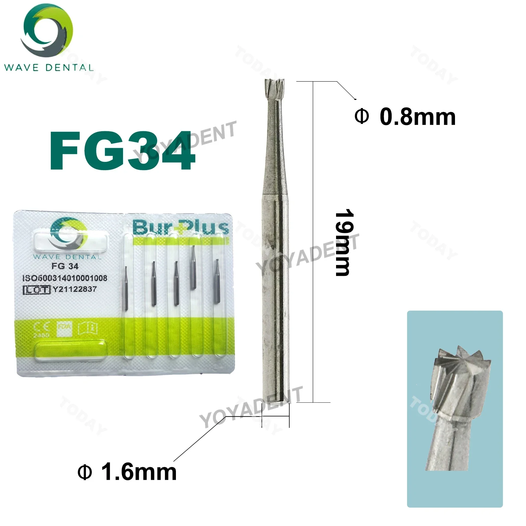 PRIMA WAVE Dental Burs Wolframkarbid Bohrer Invertiert Kegel Kopf Für Hochgeschwindigkeitshandstück FG 34/35/36 5 Teile/paket