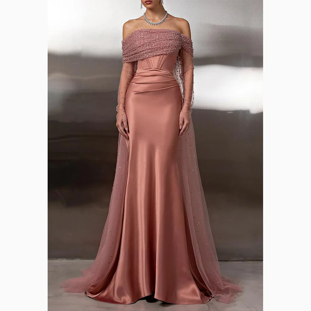 

Вечернее платье без бретелек с кристаллами по индивидуальному заказу, с длинными рукавами, для самосовершенствования, длиной до пола, платье для выпускного вечера, вечерние платья