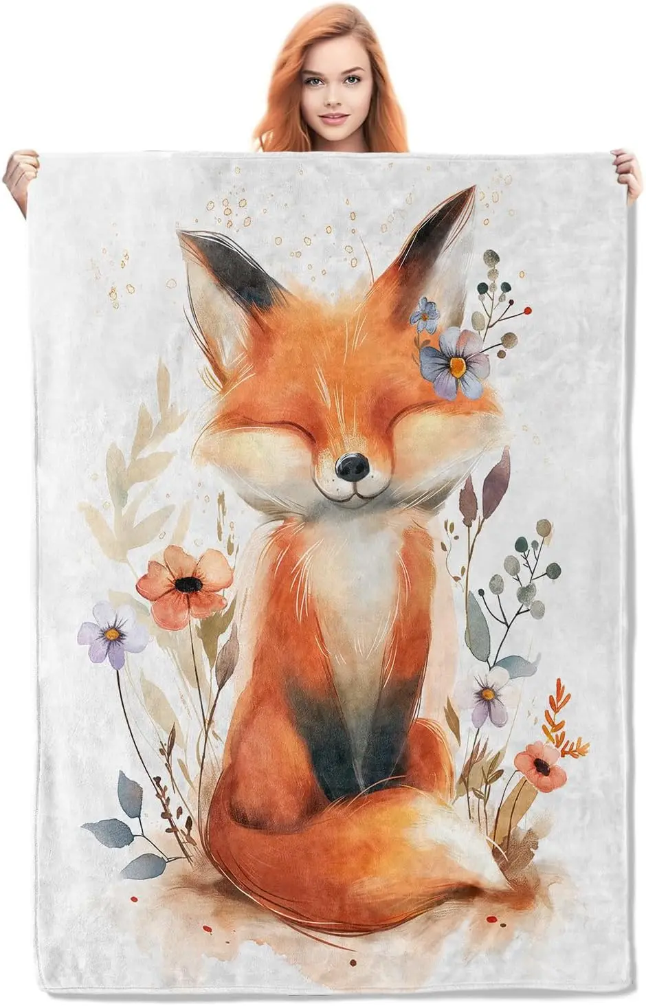 

Cute Fox Blanket Gifts for Women Girls Soft Warm Lightweight Cozy Animal Floral Throw Blankets for Bed Sofa Couch Living Room