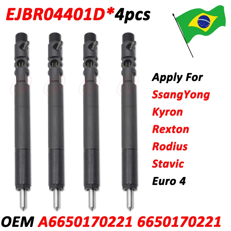 4pcs EJBR04401D Diesel Injector A6650170221 Fuel Injection Nozzle EJBR04401Z For SSANGYONG Kyron Rexton 6650170221 Euro4