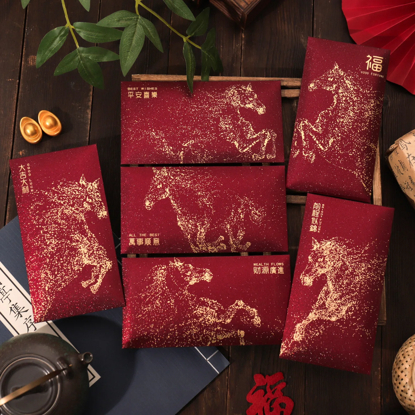 

6Pcs 2026 Shining Luxury Red Envelope Year of the Horse Creative Red Envelope Good Fortune, Prosperity, Peace, and Joy