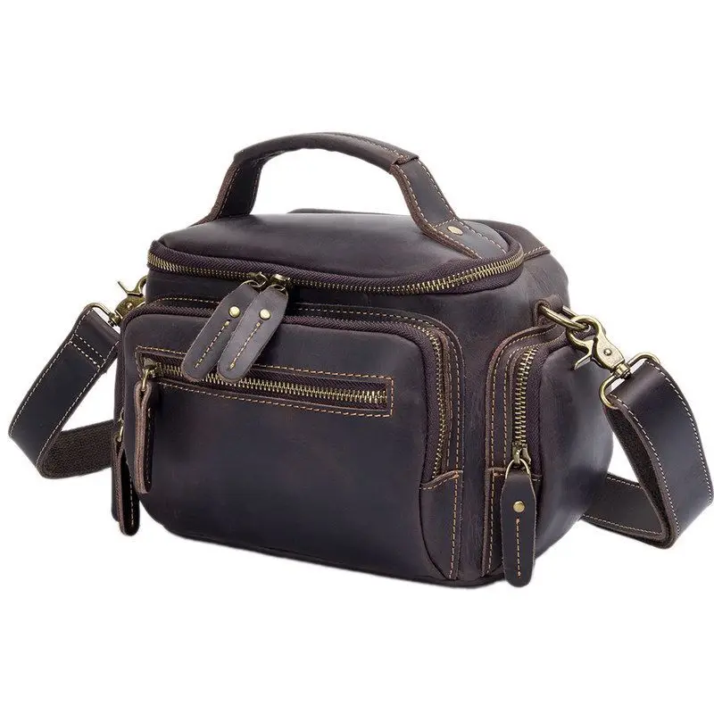 New Retro Style Genuine Leather Handbag Mad  Top Layer Cowhide Casual Crossbody Bag for Men Camera Bag Travel Leisure